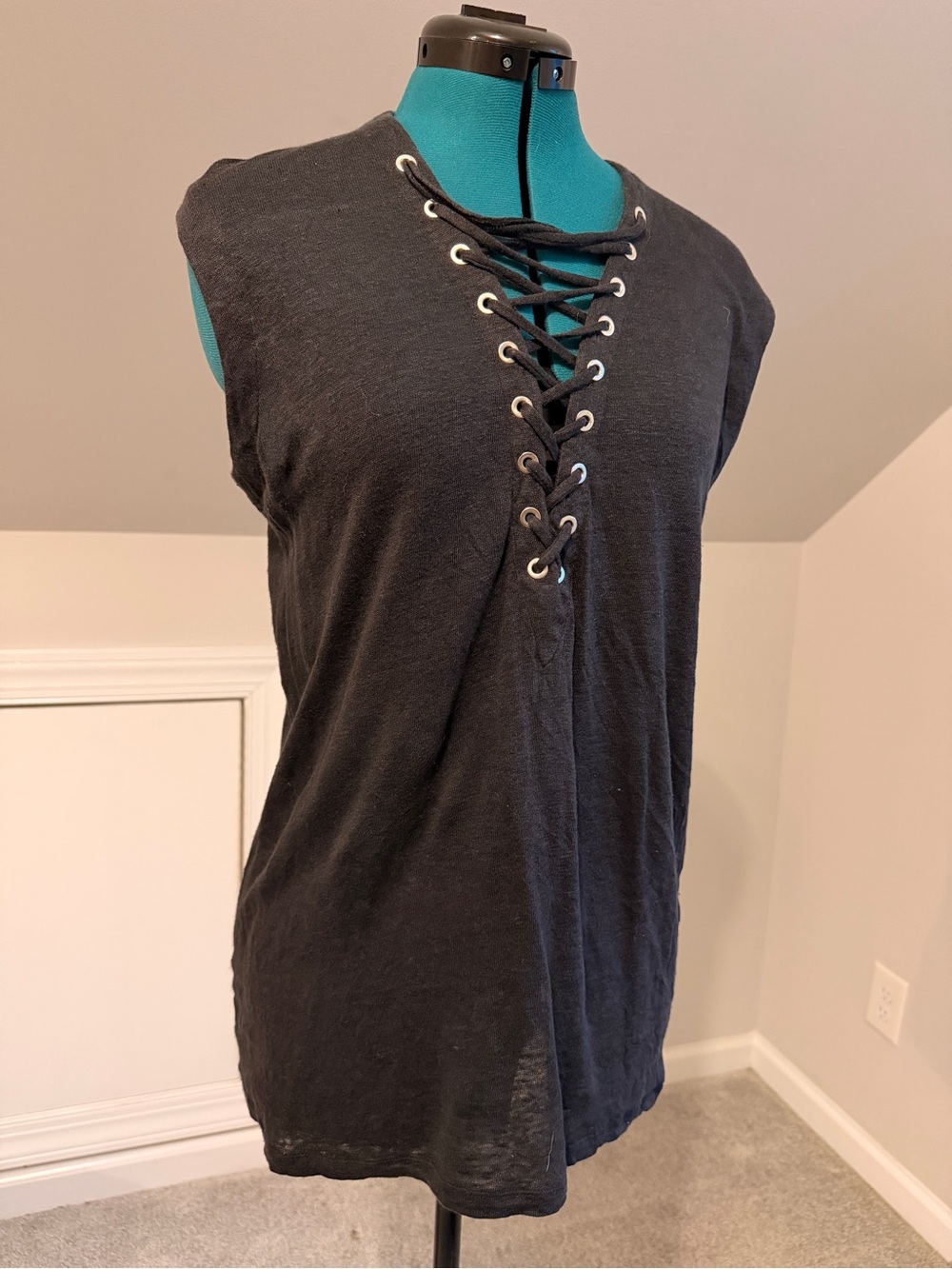 IRO Black Lace-Up Sleeveless Tank Top